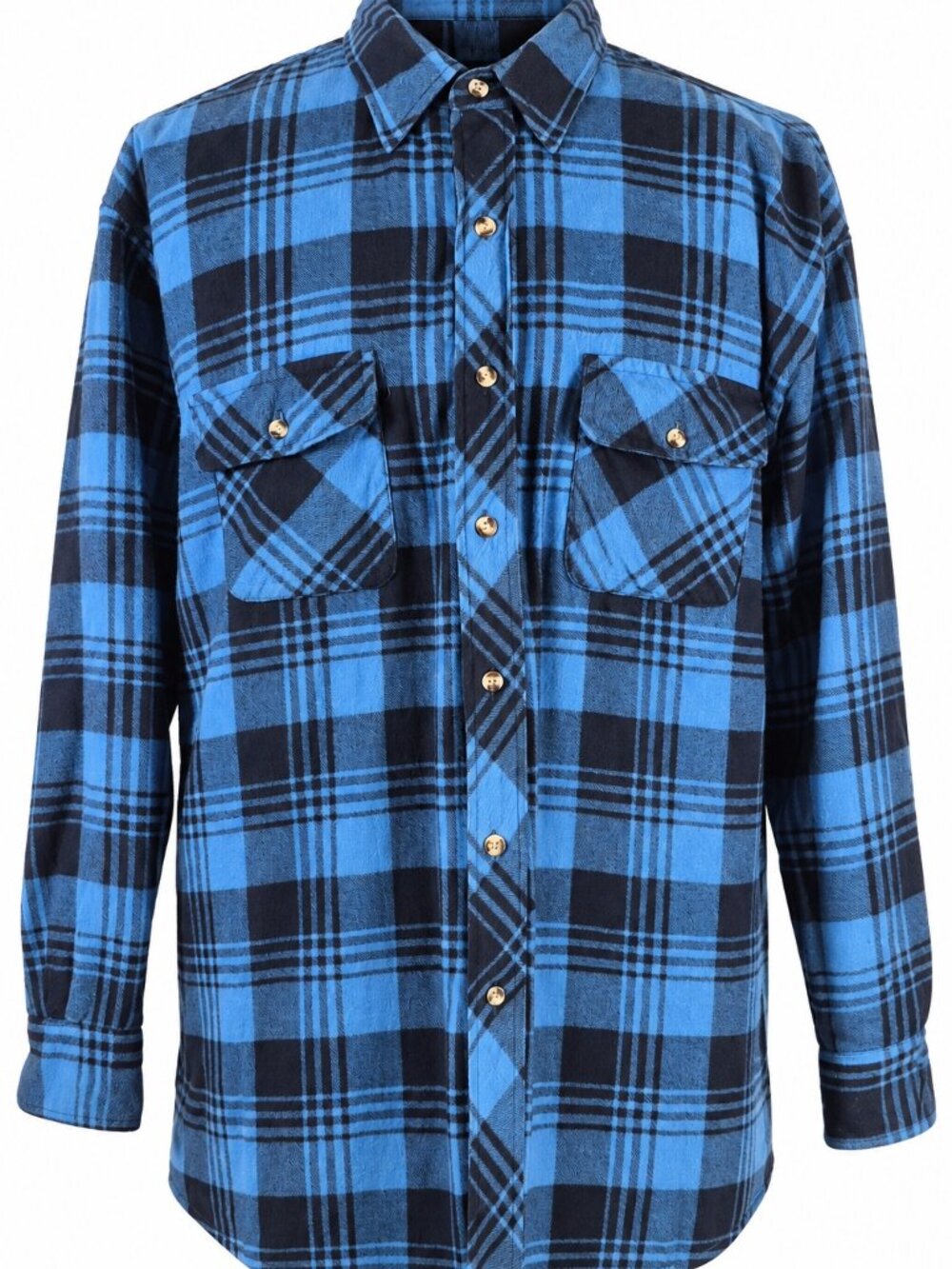 Vintage Saugatuck XL Blue Black Plaid Quilted Flannel Shirt Jacket